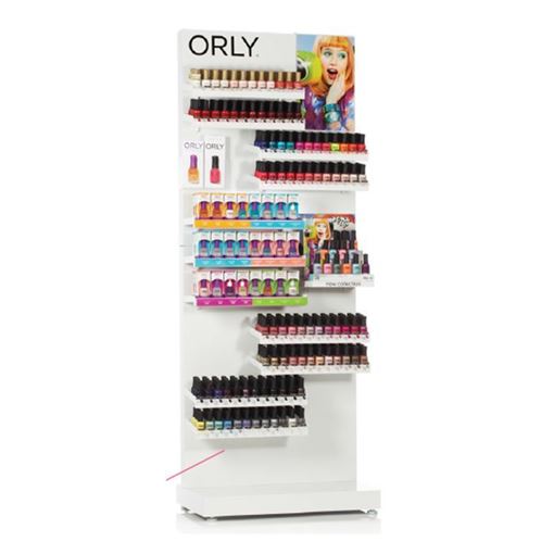 Изображение ORLY Дисплей напольный для лаков 2013г, 120 ячеев на 4 лака каждая, 45 ячеек на 4 средства каждая, плюс полочка для сезонной коллекции, пустой, размер:ширина 74см, высота 196см, глубина 36см
