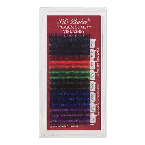 Изображение 3D-VIP Color Lashes J Curl - Ресницы шелковые цветные (7 цветов), толщина 0,15мм, длинна 11мм,  наклеены на ленту, примерно 4500шт.